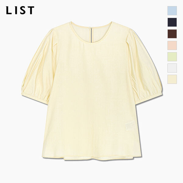 LIST Round neck puff sleeve blouse_TWWBLQ62070