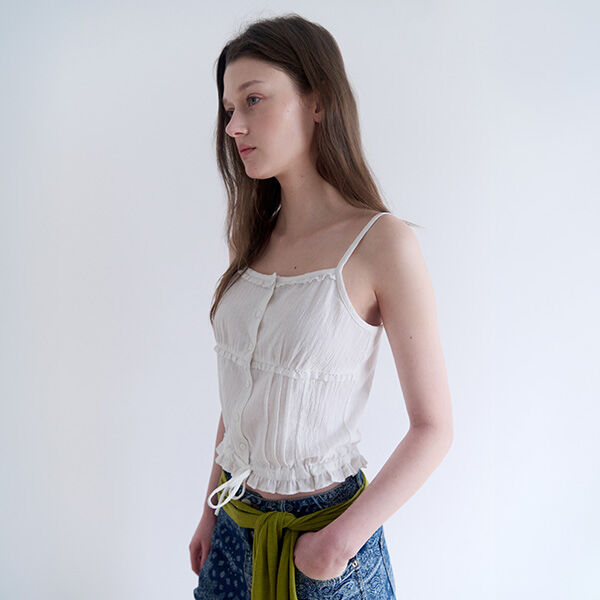 rolarola PINTUCK LACE CROP SLEEVELESS BLOUSE WHITE