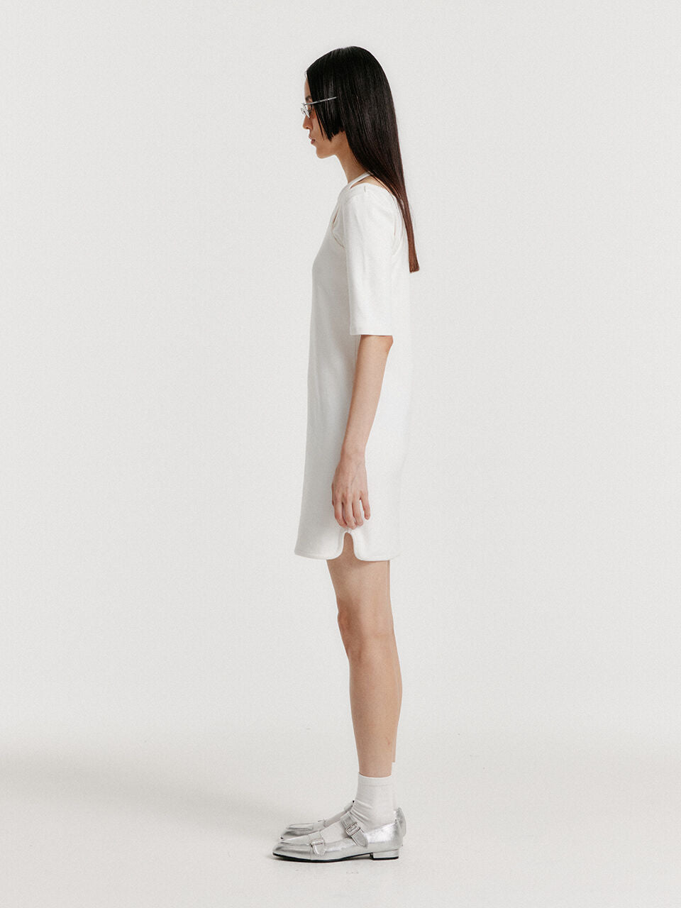 EENK YENDER Half Sleeve Cutout Dress - White