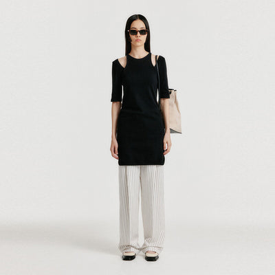 YENDER Half Sleeve Cutout Dress - Black