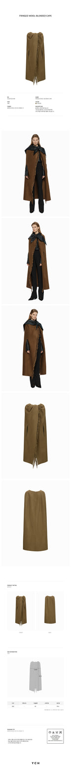 YCH FRINGED WOOL-BLENDED CAPE BROWN (W24OT0041BR)