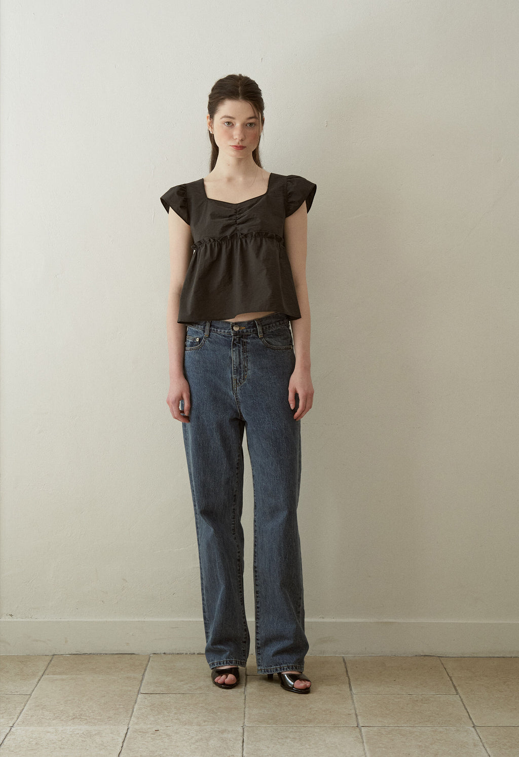 J'ASP Blossom Ribbon Crop Top (Black)