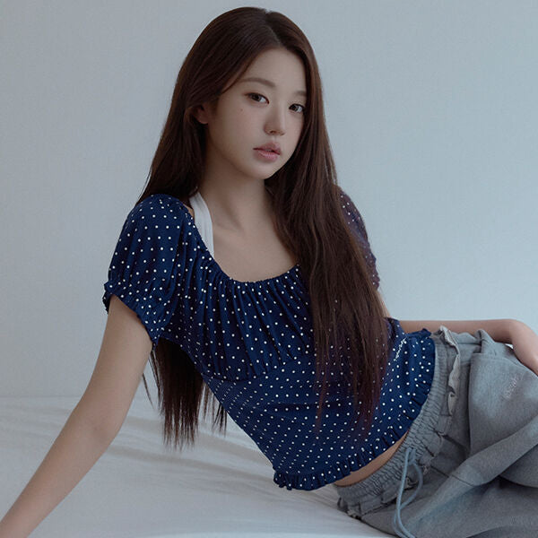 rolarola DOT PUFF T-SHIRT NAVY