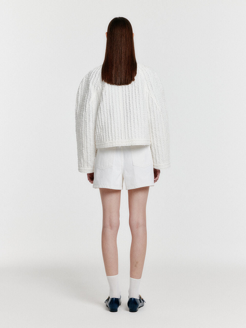 EENK YELLY Short Textured Single Jacket - White