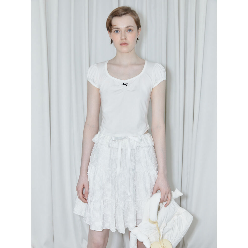 SINOON Round Shirring T-Shirt (White)