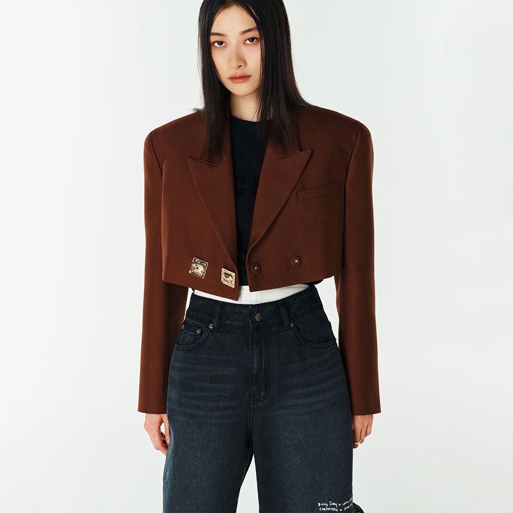 YCH CROPPED WOOL-BLEND JACKET BROWN (F23JK104BR)