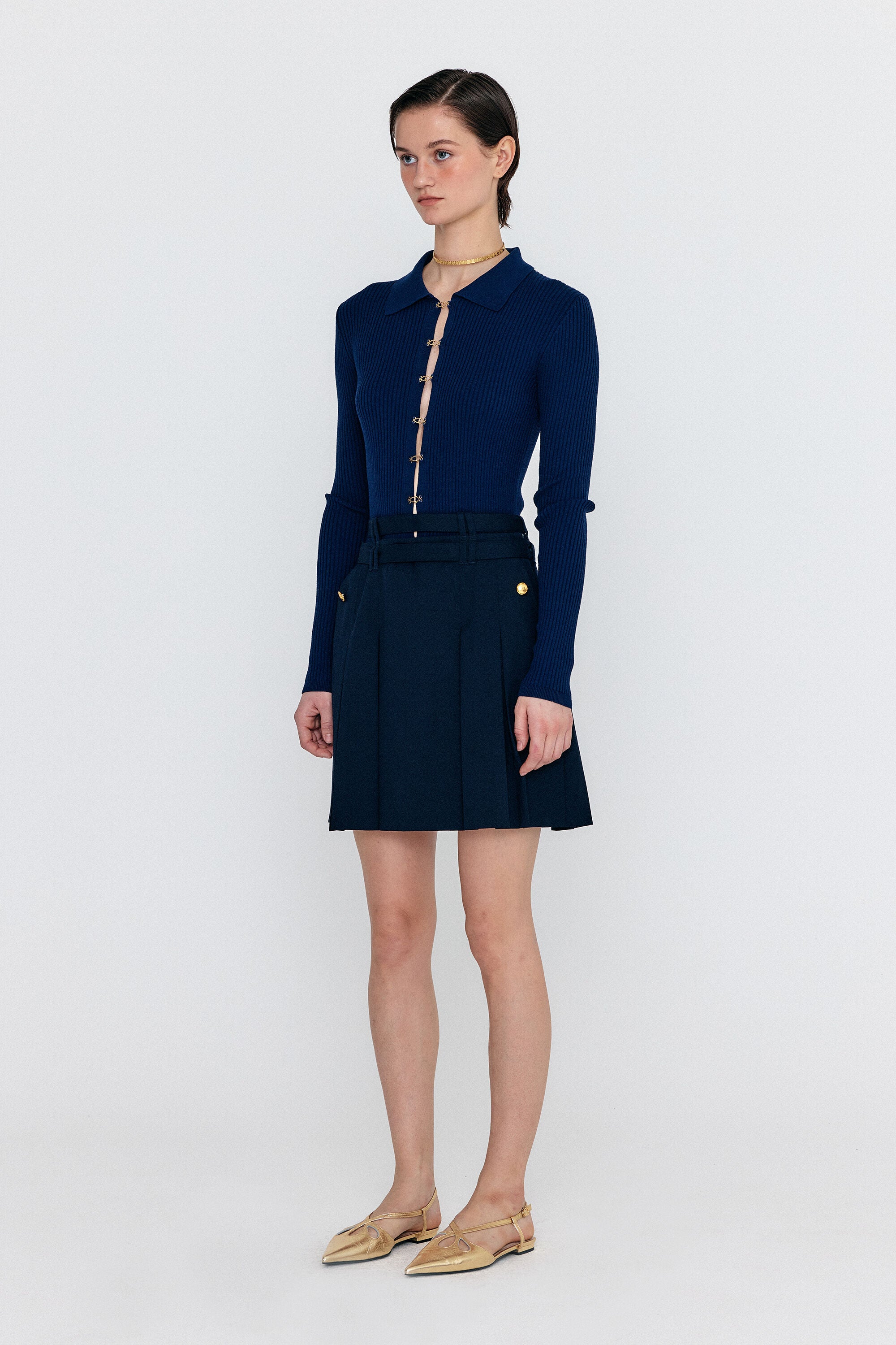 EENK EENK WENDEL Double-Belted Pleated Mini Skirt - Navy