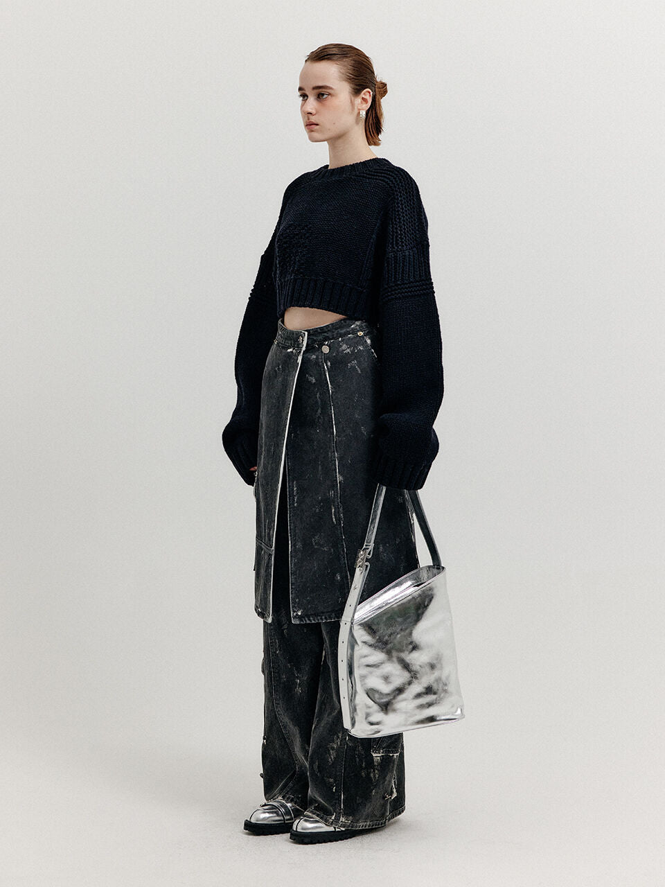 EENK EENK XIVON Cargo Denim Wrap Skirt - Dark Grey