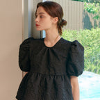 CAMINO Summer puff short sleeve blouse black