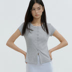 Lucir zu Henley Button-Up Sleeve Top (melange gray)