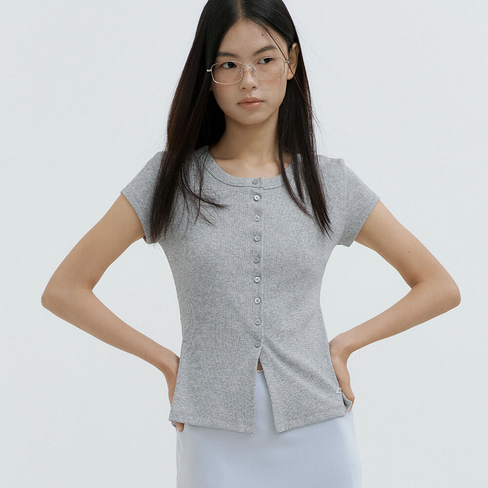 Lucir zu Henley Button-Up Sleeve Top (melange gray)