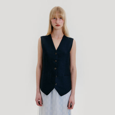 Buttoned Vest - Navy