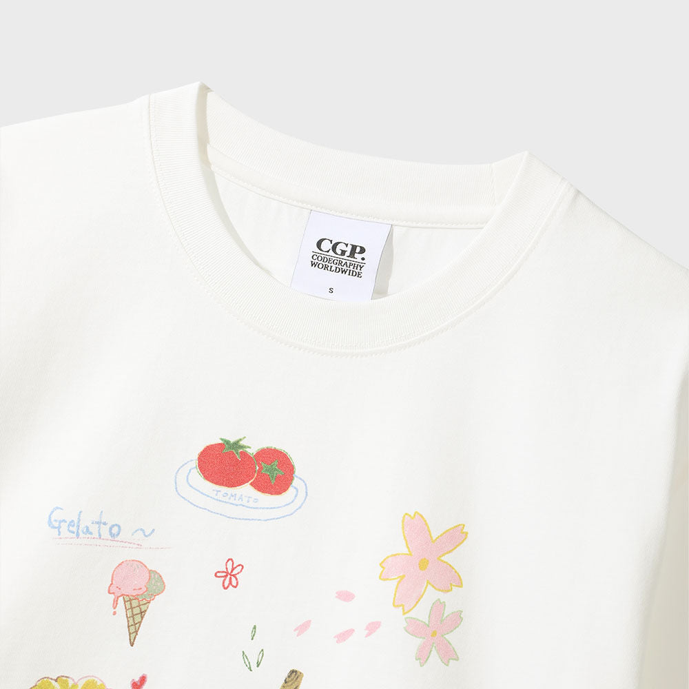 CGP Childish Angel Drawing Short Sleeve T-Shirt - Off White