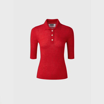 Half Sleeve Knit Top - Red