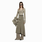 YCH SLIT DETAIL BELTED FLAIR SKIRT KHAKI (W24SK6061KK)