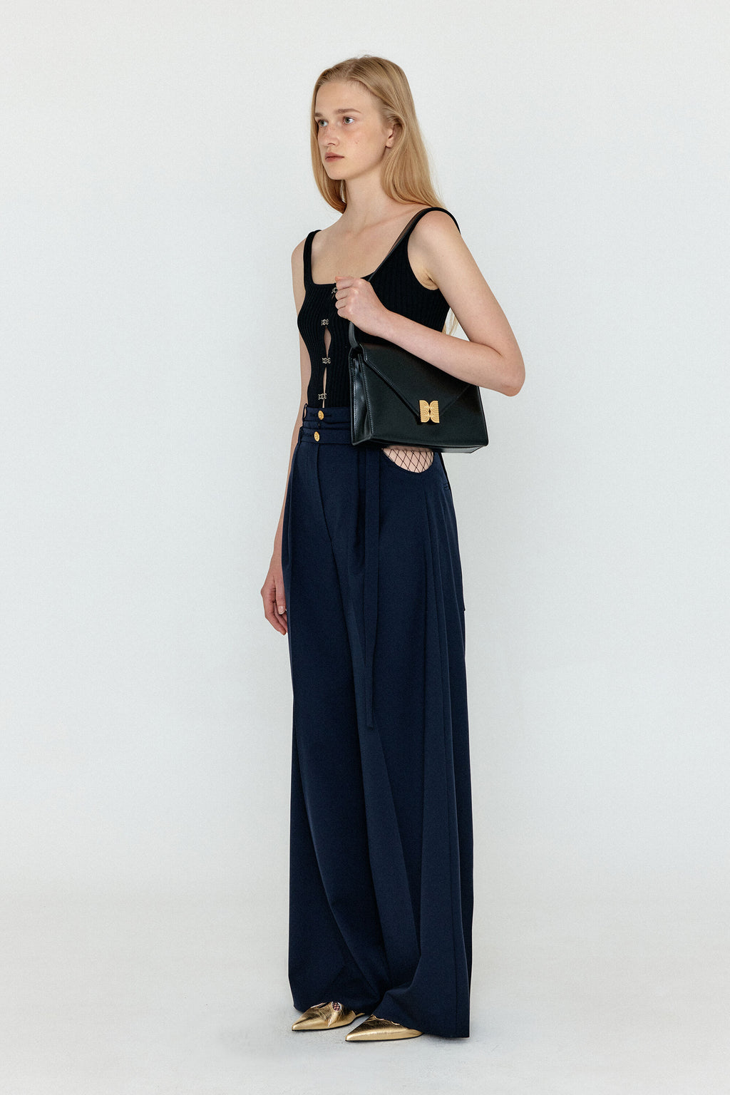 EENK EENK WETTE Double-Belted Wide Pants - Navy
