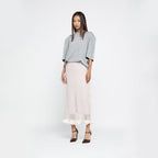 YCH SHEER-PANELLED FLOW RUFFLE LONG SKIRT IVORY (R25SK6021IV)