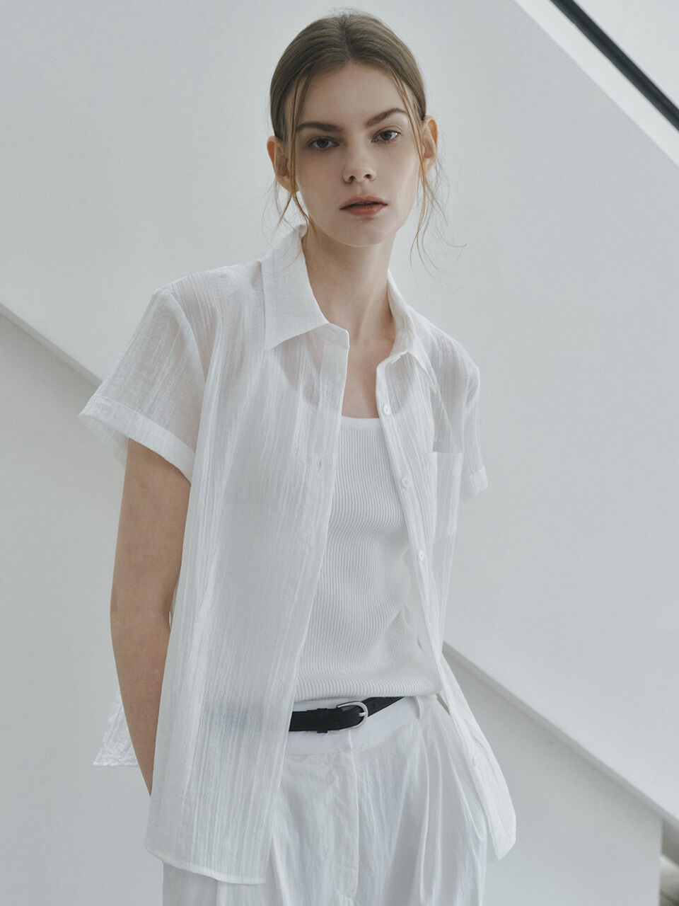 NONANDNON See-through short-sleeved shirt_NHSH6453