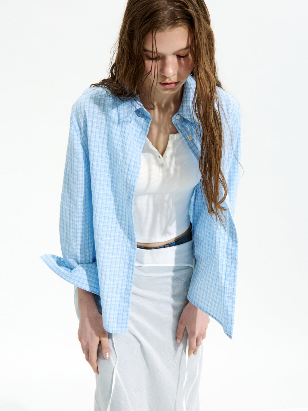 LOW CLASSIC Lc CHECKED REGULAR-FIT SHIRT_SOFT BLUE_LC252SH06B2