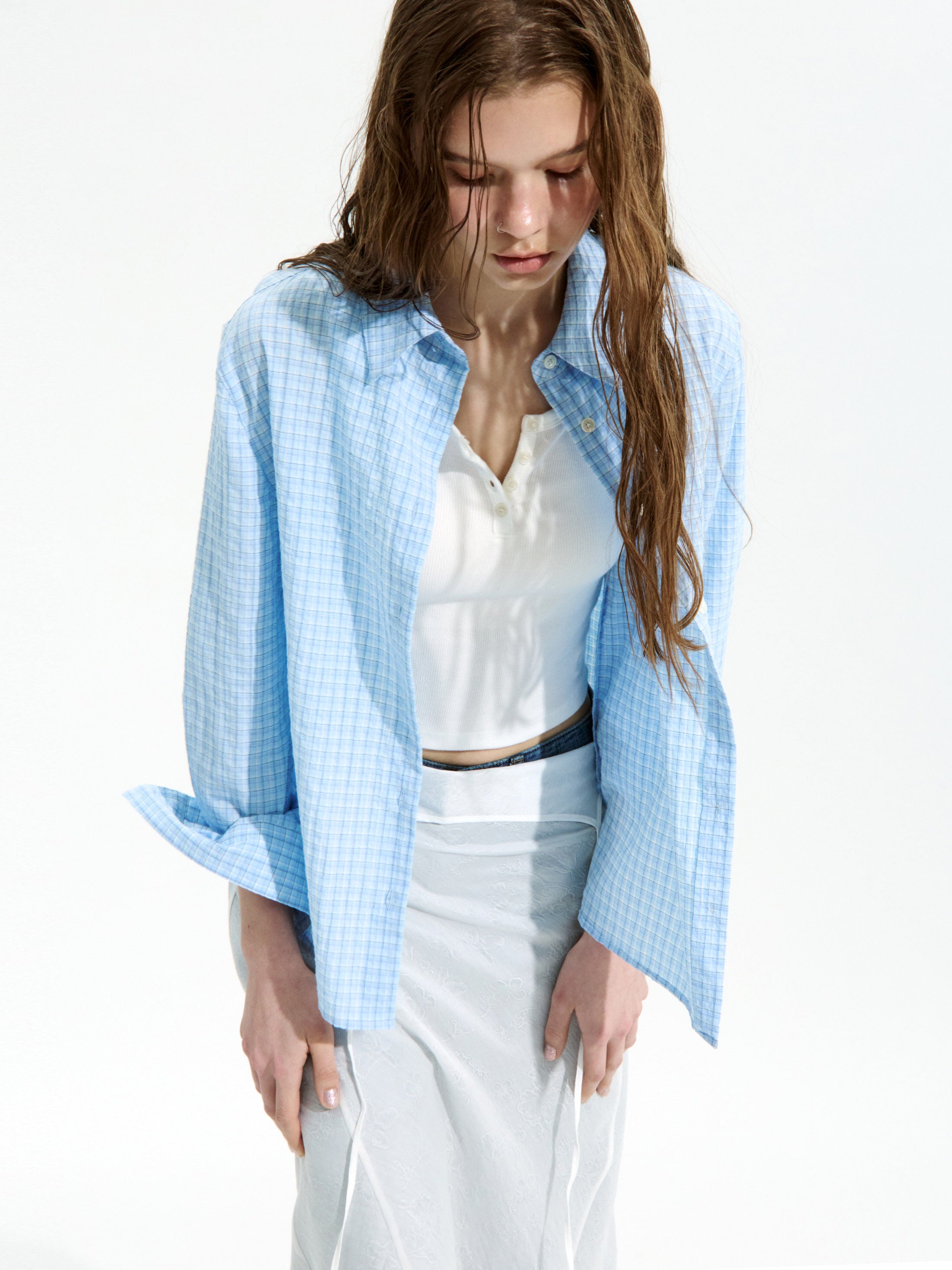 LOW CLASSIC Lc CHECKED REGULAR-FIT SHIRT_SOFT BLUE_LC252SH06B2