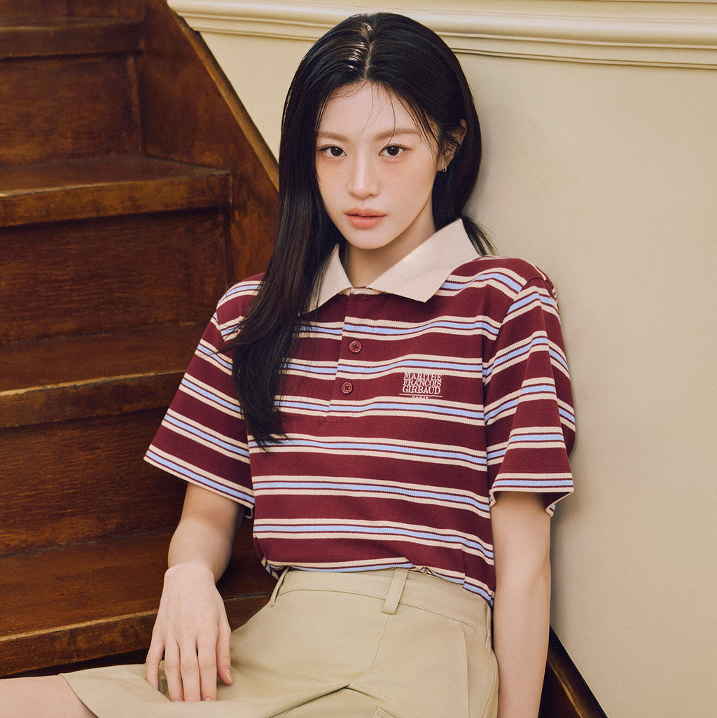 MARITHÉ+FRANҪOIS GIRBAUD SMALL CLASSIC LOGO PK COLLAR TEE stripe
