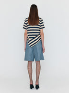 EENK WAVE Asymmetric Paneled T-Shirt - Navy/Beige Stripe