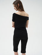 LOW TIDE [2nd REORDER] OFF SHOULDER DRAPE T-SHIRT [BLACK]