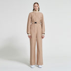 WOVEMENT High Rise Cotton Jumpsuit Beige WBAFJS002BE