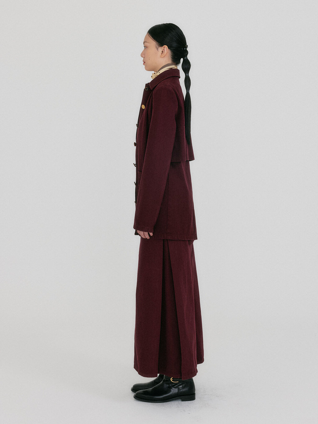 EENK ZUY Denim Utility Jacket - Burgundy