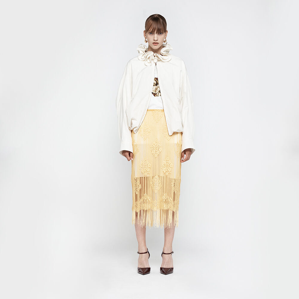 YCH LACE FRINGE LAYERED SKIRT YELLOW (R25SK6051YL)