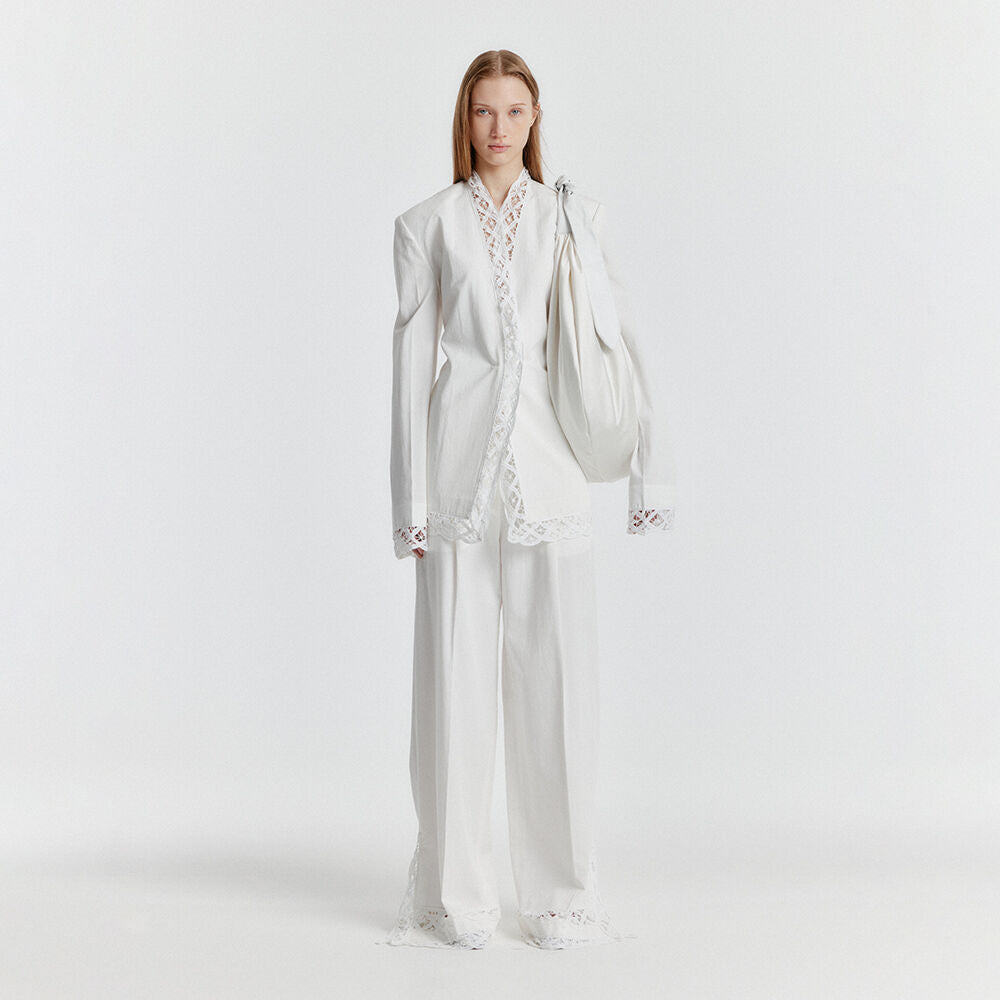 EENK YERI Side-slit Lace-trim Pants - White