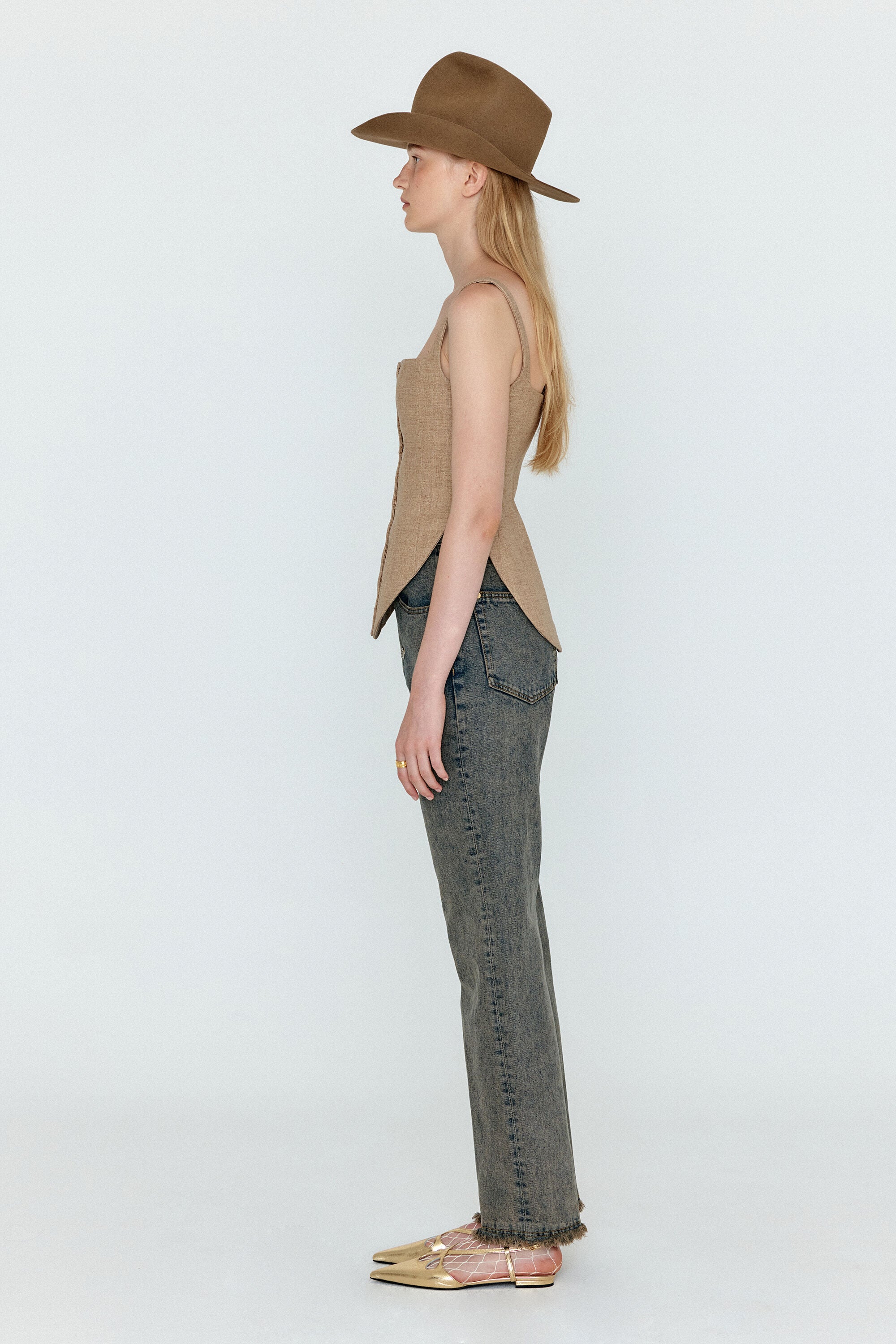 EENK EENK WENEVA Asymmetric Front Denim Pants - Khaki Blue
