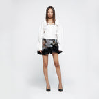 YCH SHEER-PANELLED RUFFLED MINI SKORT BLACK (R25SK6032BK)