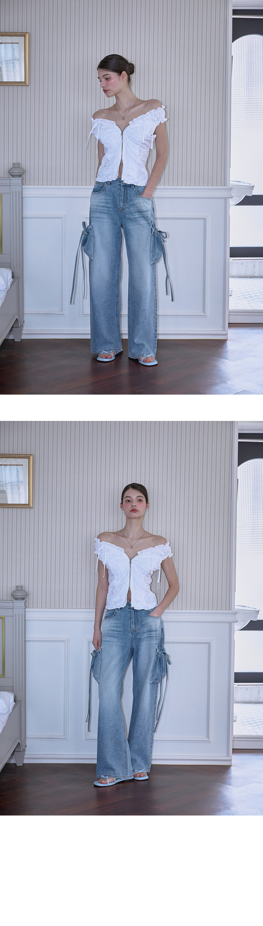 RoséFrantz Two-way Frill Ribbon Sleeveless [White]
