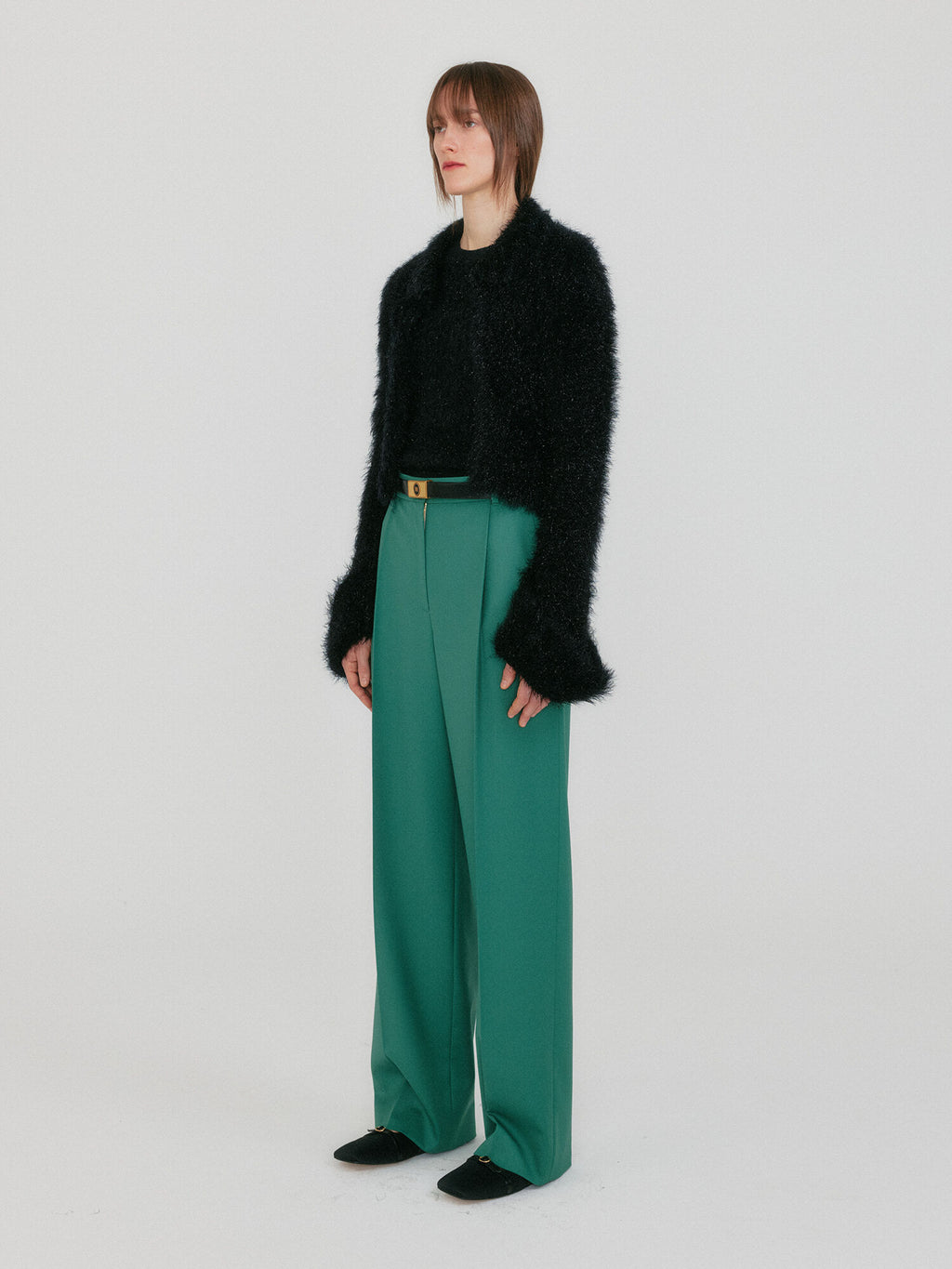 EENK ZIGGY Textured Collar Knit Cardigan - Black