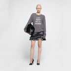 YCH FLOW RUFFLE DENIM SKIRT GREY (R25DB8071GY)