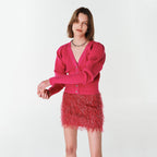 YCH FEATHER-TRIM MINI SKIRT PINK (F23SK505PK)