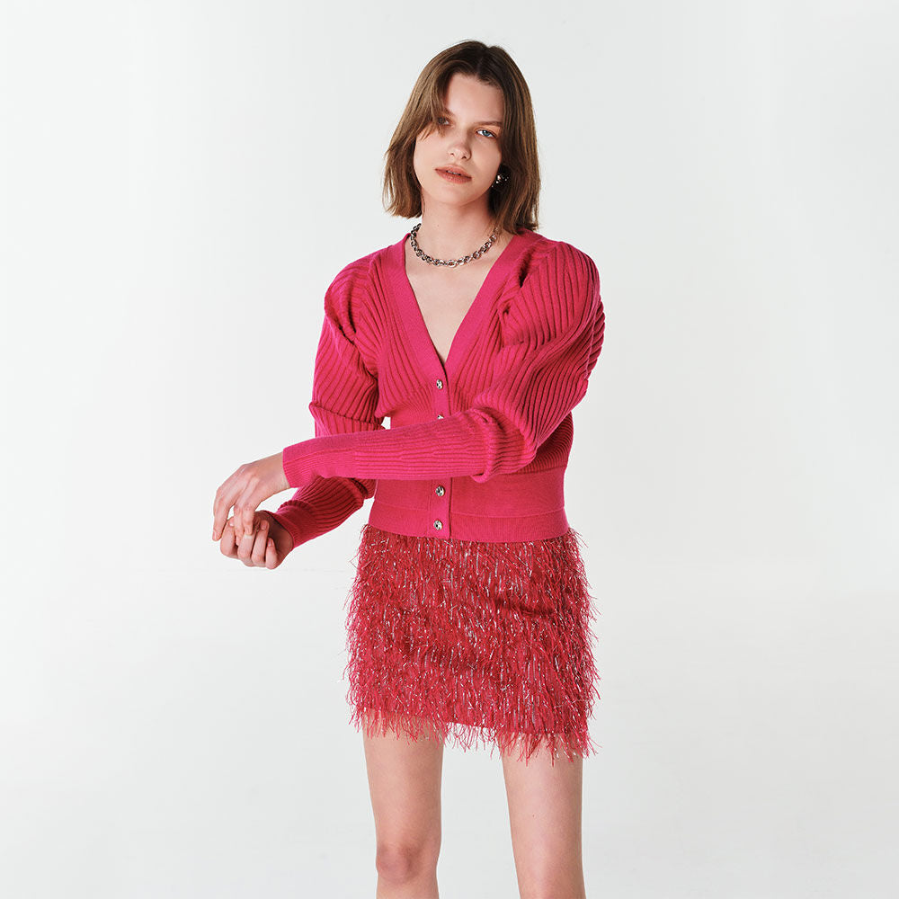 YCH FEATHER-TRIM MINI SKIRT PINK (F23SK505PK)
