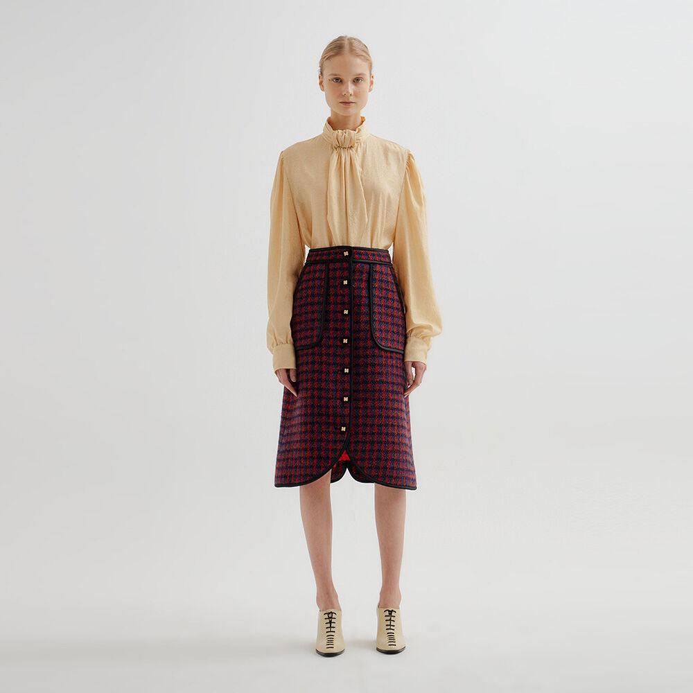 EENK EENK TWELVE Check Paneled Skirt - Red Multi