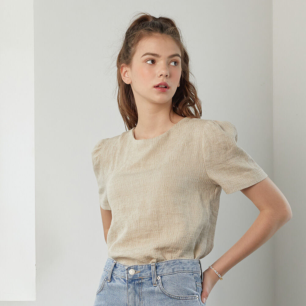 YUPPE LINEN SHIRRING SHIRT_BEIGE