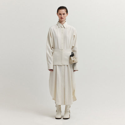 XYO Shirt Dress with Separable Collar and Skirt Belt - Ivory