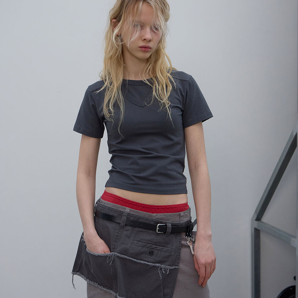 LCDC TM DOUBLE LAYER V-NECK TOP (DARK GREY)