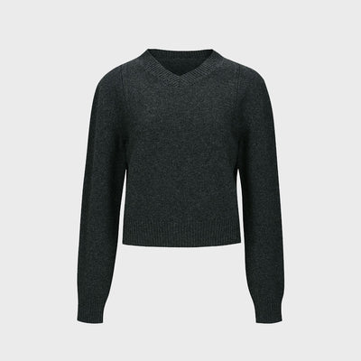 V-NECK KNITTED TOP MELANGE GREY (W23KT810MG)