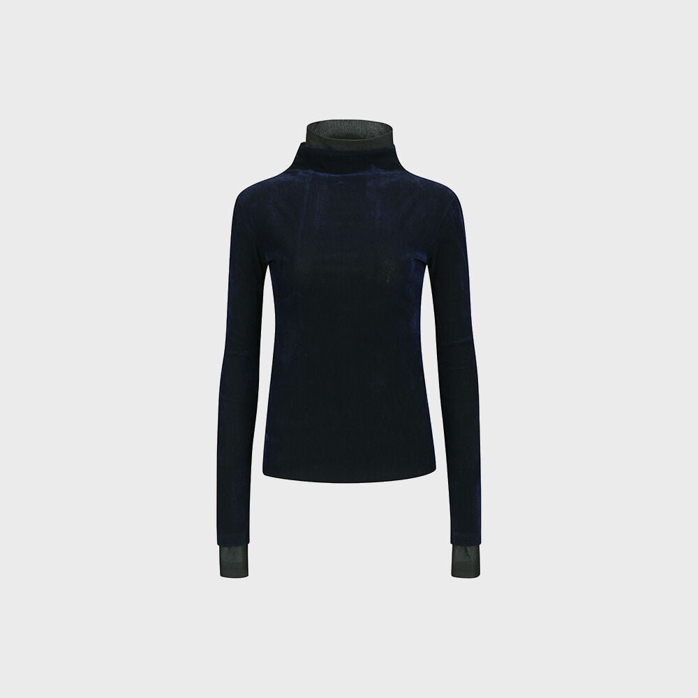 YCH SEQUINNED LAYERED KNIT TOP NAVY (F24TO9012NV)