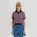 EENK Check Knit Half Sleeve Top - Navy/Pink