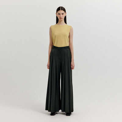 EENK XLEAT Pleated Wide Pants - Khaki