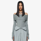 YCH RIPPED OFF-SHOULDER TOP KHAKI (F24TO9091KK)