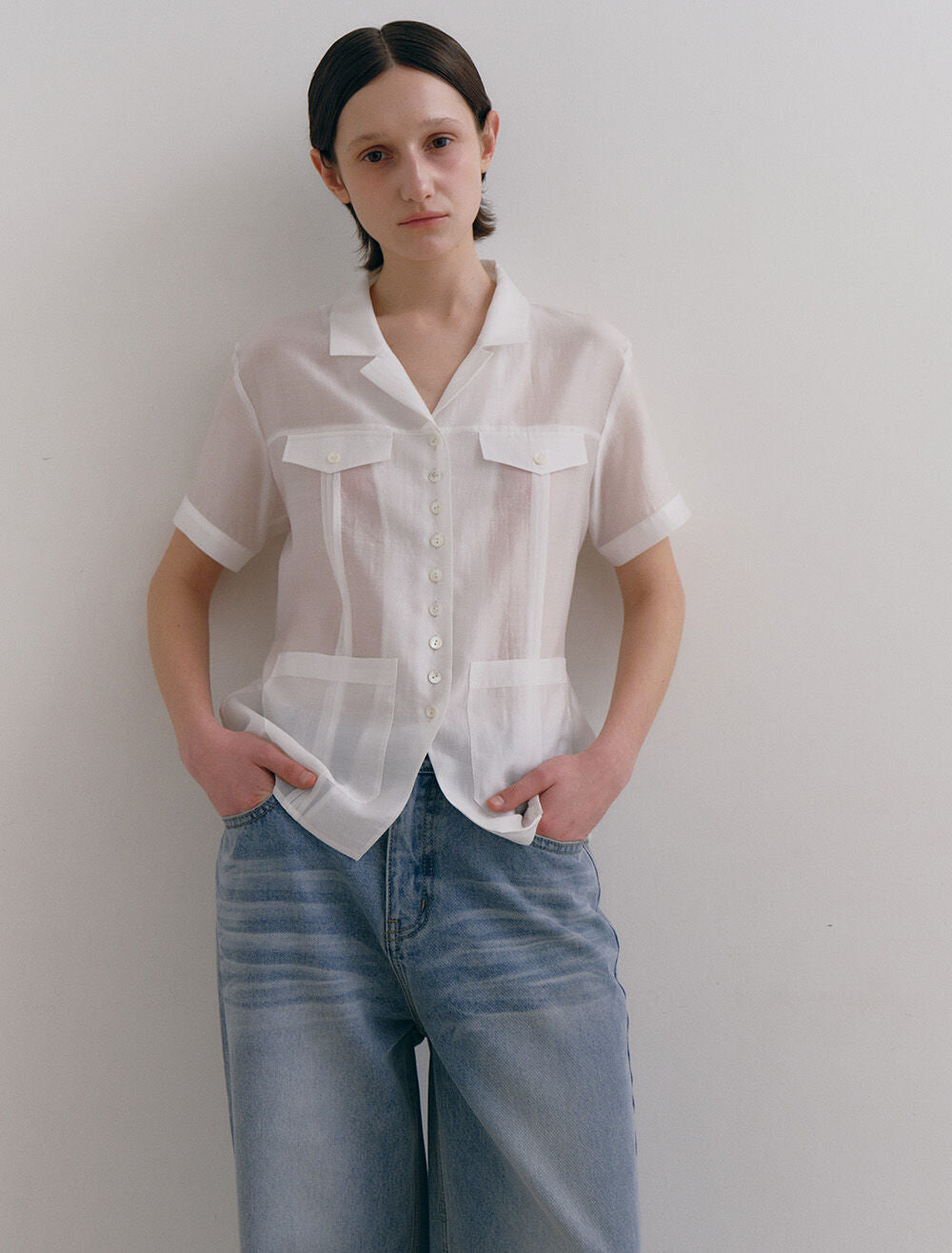 LOW TIDE SILKY HALF SLEEVE SHIRT [WHITE]