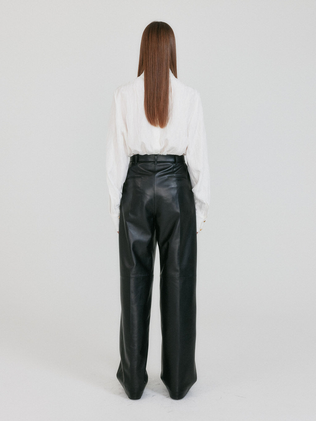 EENK ZETTE Belted Tuck Leather Pants - Z-Black