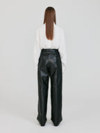 EENK ZETTE Belted Tuck Leather Pants - Z-Black